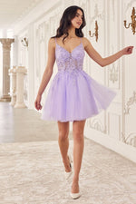 SF047 LACE BODICE A-LINE LAYERED TULLE SHORT DRESS