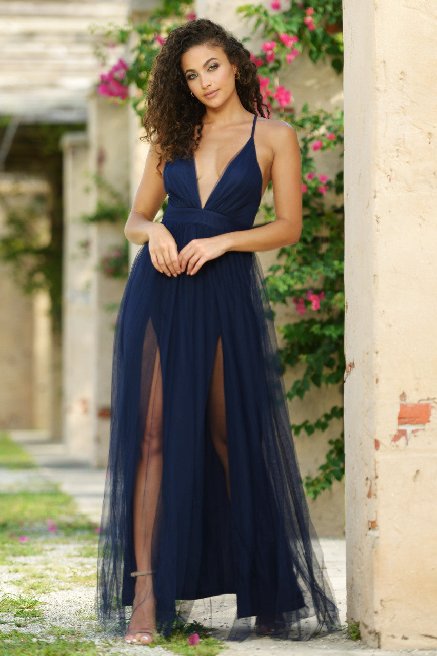 Size Large, Sydney Maxi Dress - Navy Tulle Dress - FINAL SALE