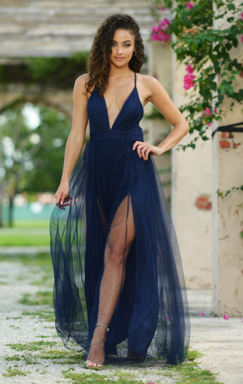 Size Large, Sydney Maxi Dress - Navy Tulle Dress - FINAL SALE