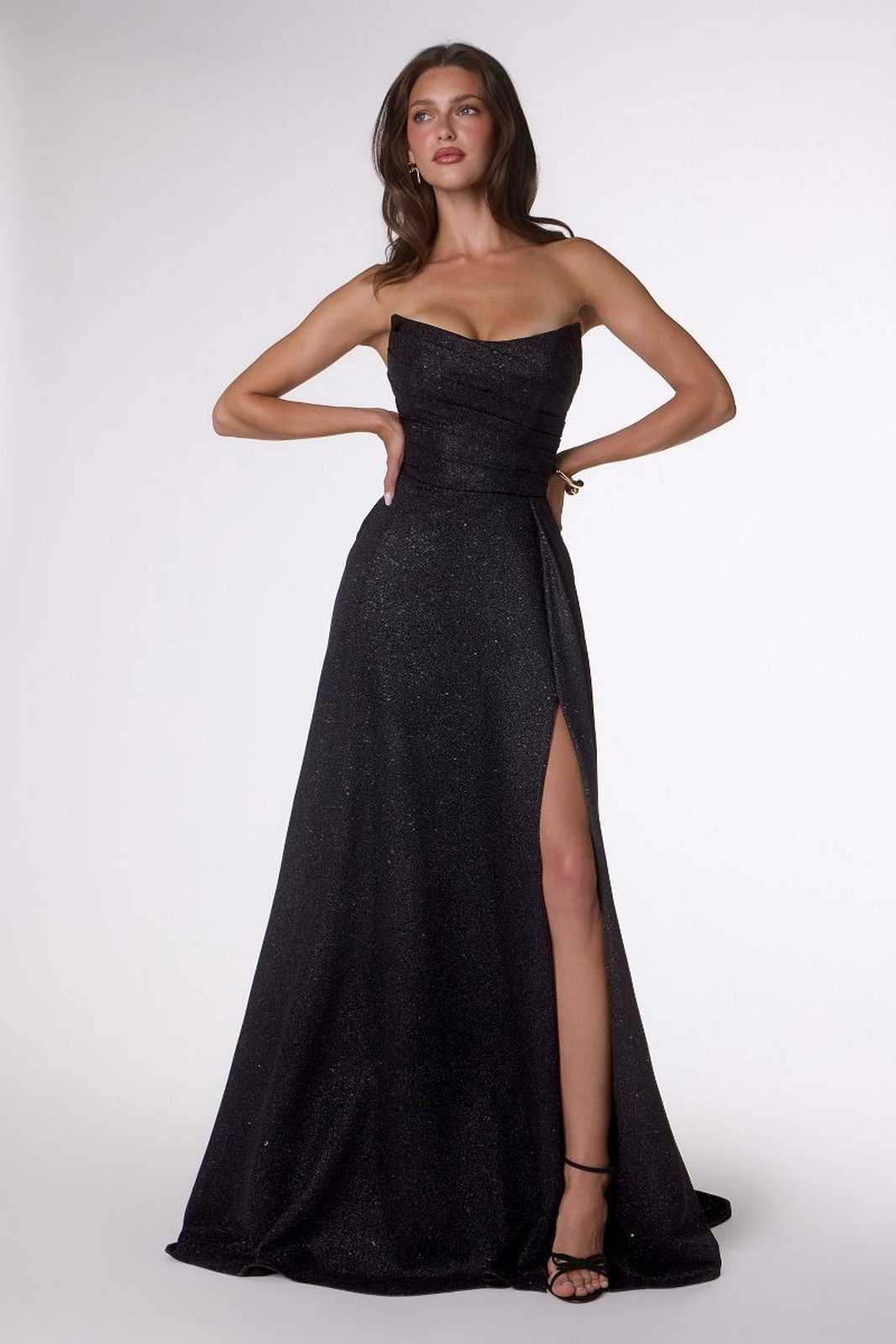 CLEARANCE - Ladivine Amoris T701 Strapless Glitter A-Line Platinum Gown (XS)