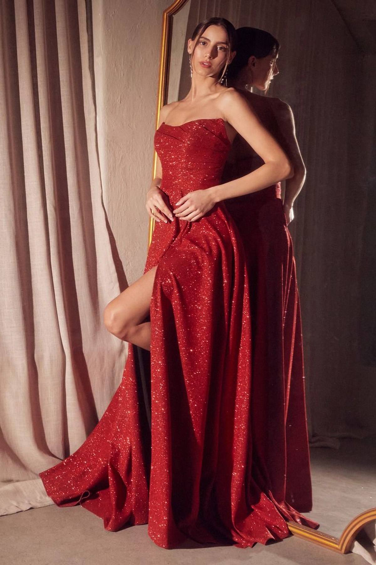 Ladivine Amoris T701 Strapless Glitter A-Line Gown