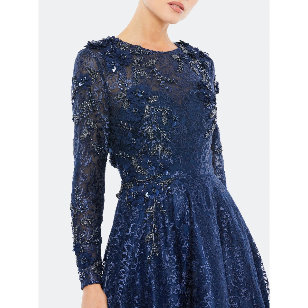 11121D Embroidered Long Sleeve A-Line Dress - SARAH FASHION