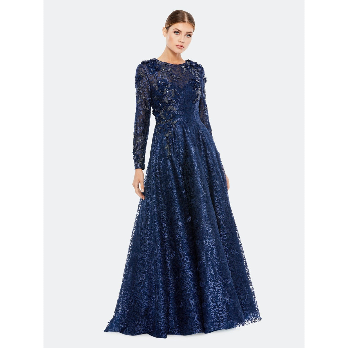 11121D Embroidered Long Sleeve A-Line Dress - SARAH FASHION