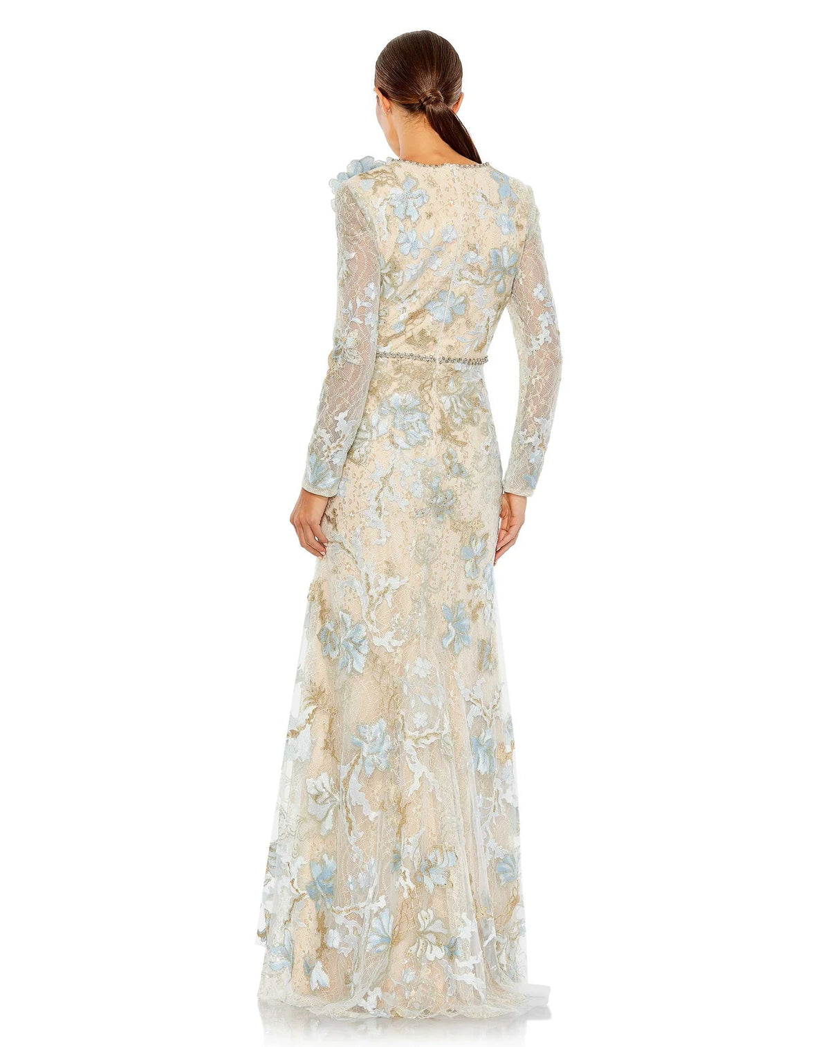 11174 LONG SLEEVE FLORAL ACCENTED LONG GOWN - SARAH FASHION