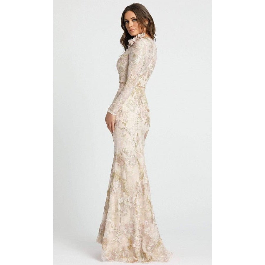 11174 LONG SLEEVE FLORAL ACCENTED LONG GOWN - SARAH FASHION