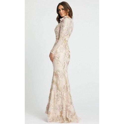 11174 LONG SLEEVE FLORAL ACCENTED LONG GOWN - SARAH FASHION