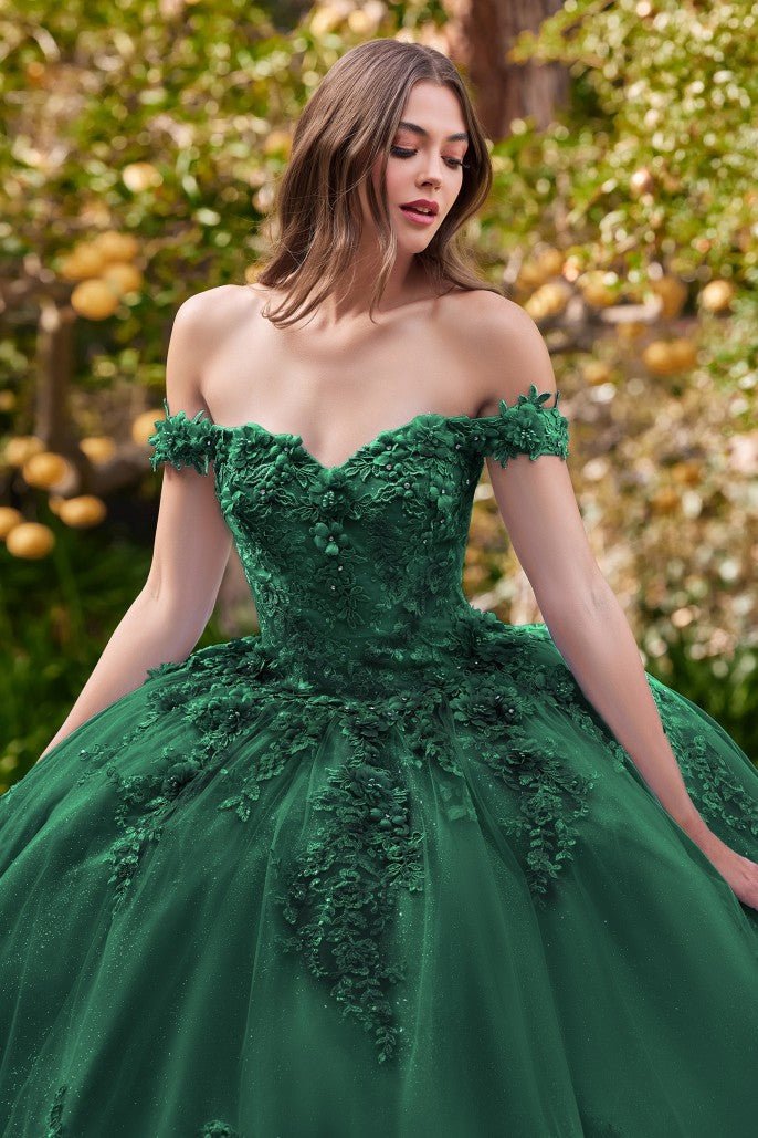 15702 OFF THE SHOULDER FLORAL QUINCE BALL GOWN - SARAH FASHION