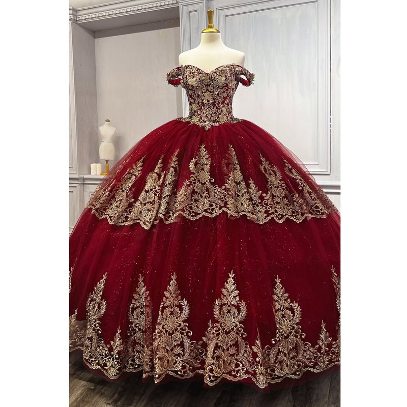 15705 LAYERED LACE QUINCEANERA BALL GOWN - SARAH FASHION