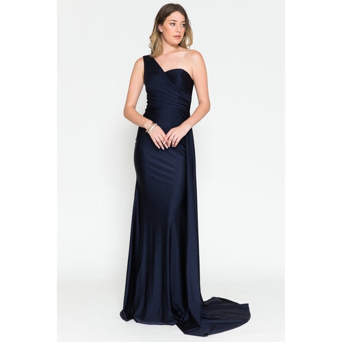 387 One Shoulder Satin Fitted Evening Dress - SARAH FASHION