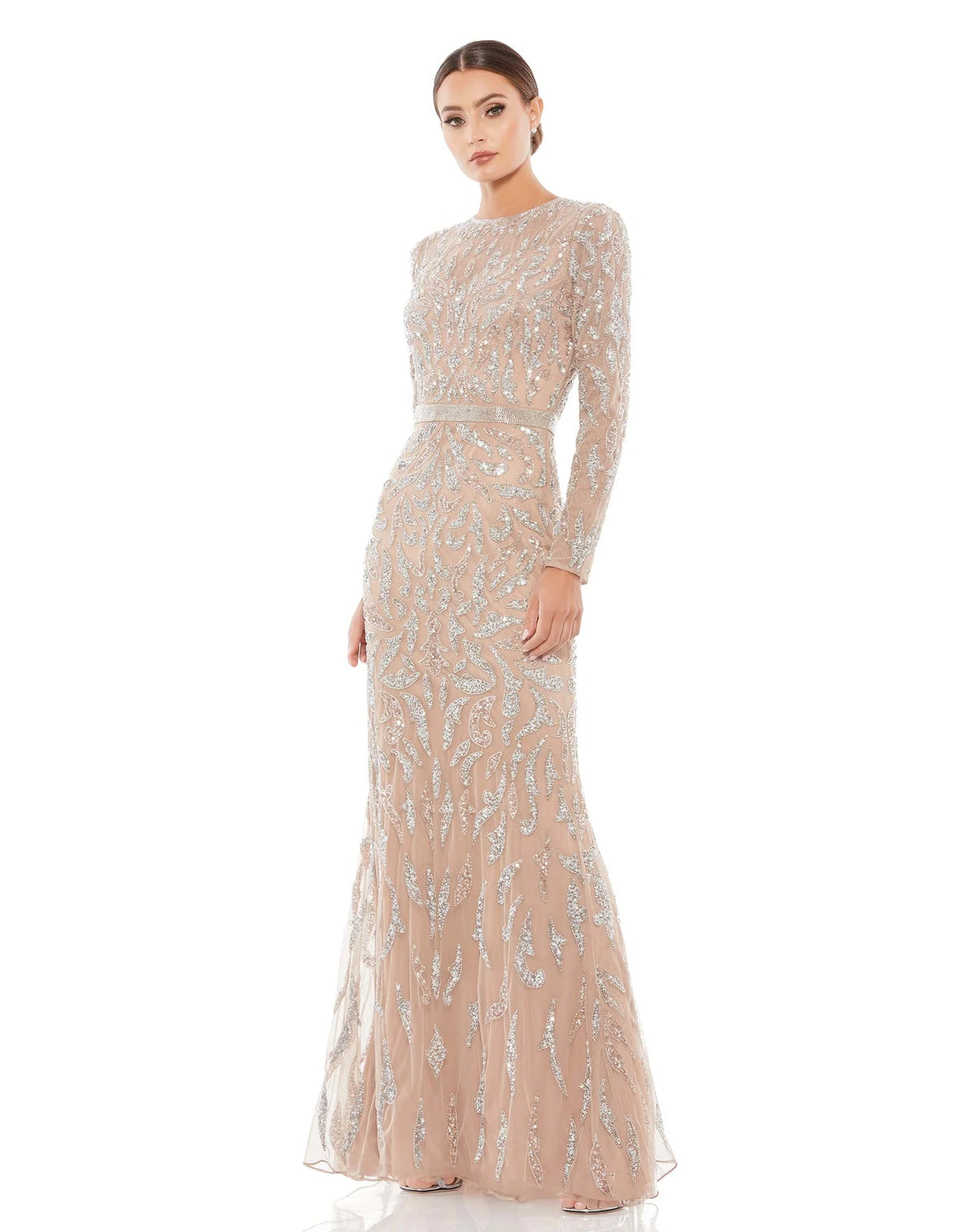 5124 BEADED LONG SLEEVE EVENING GOWN - SARAH FASHION