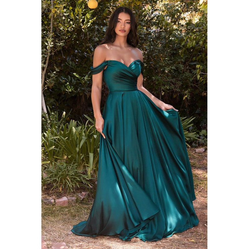 7493C SATIN A-LINE OFF THE SHOULDER DRESS - SARAH FASHION