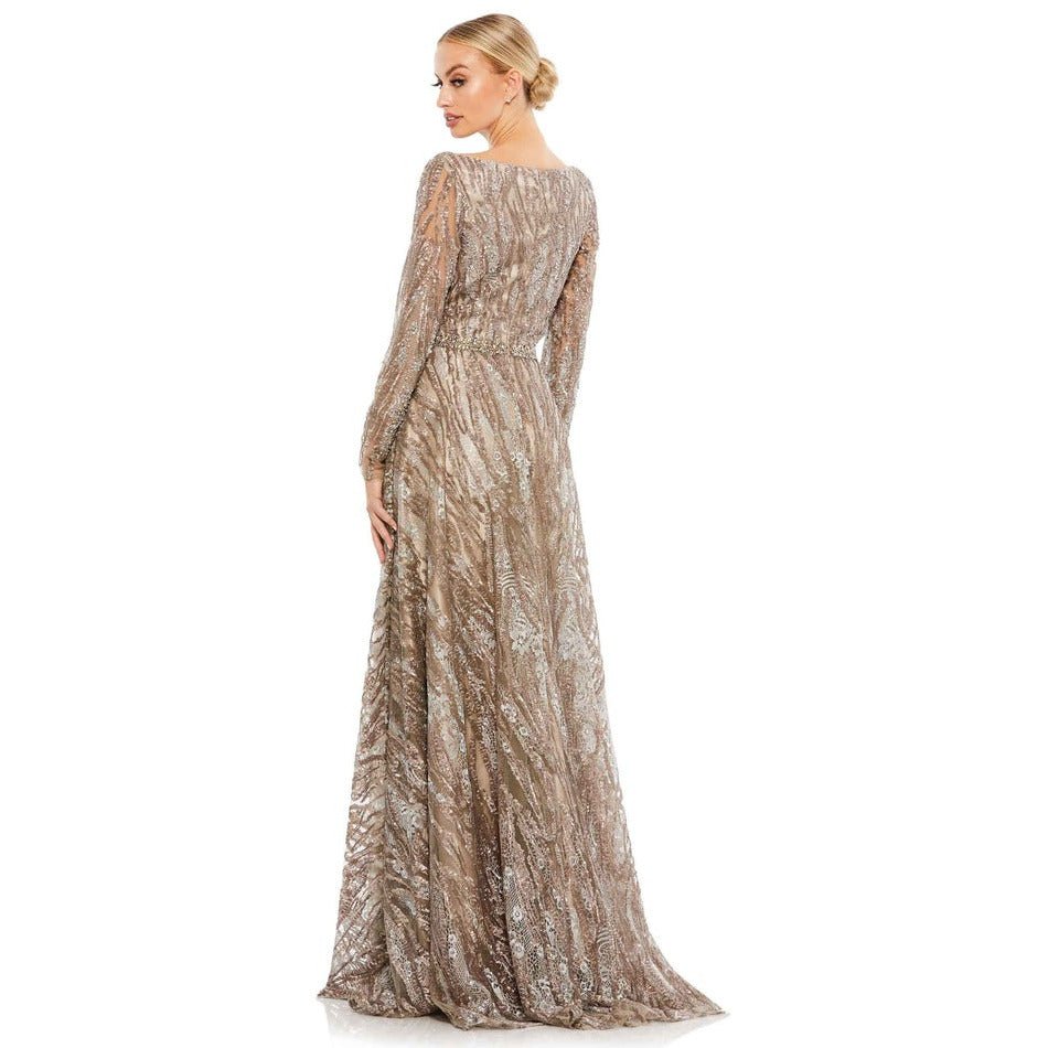 79261 EMBELLISHED LONG SLEEVE SEQUIN LACE GOWN - SARAH FASHION