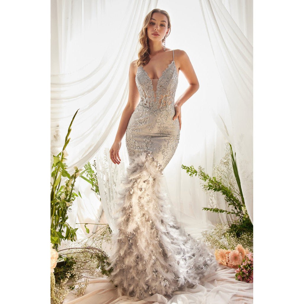 A1116 FEATHER MERMAID GOWN - SARAH FASHION