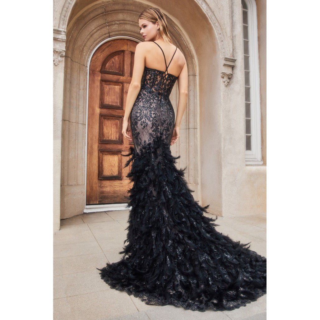 A1116 FEATHER MERMAID GOWN - SARAH FASHION