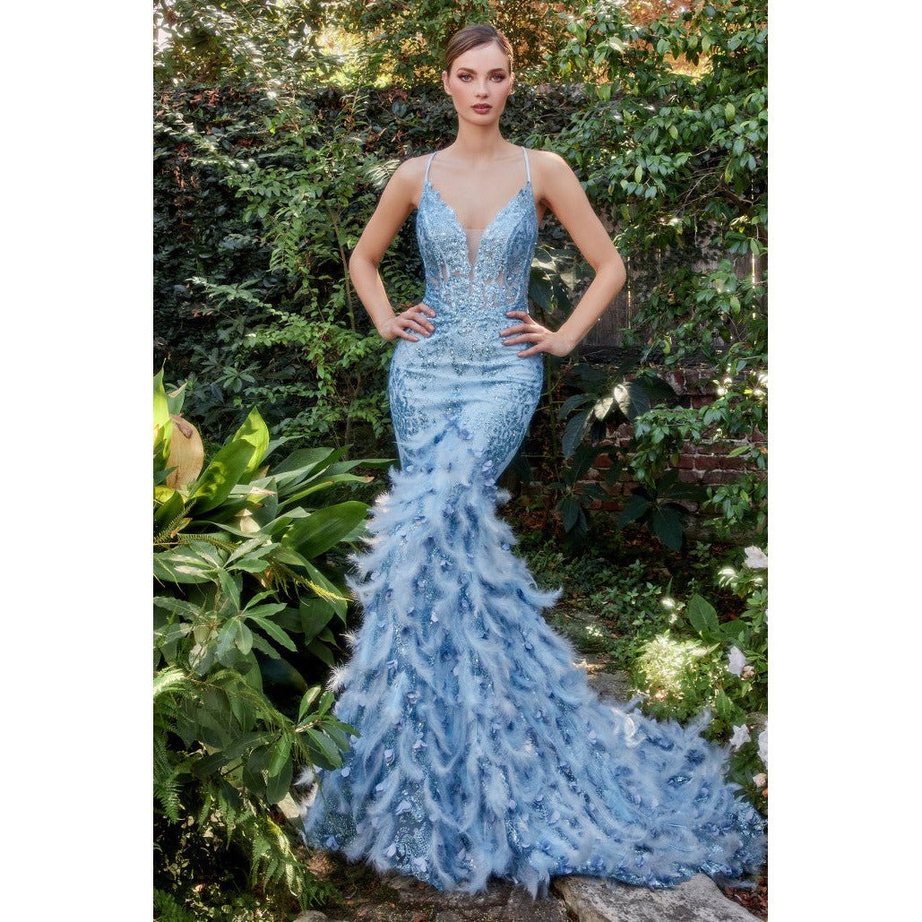 A1116 FEATHER MERMAID GOWN - SARAH FASHION