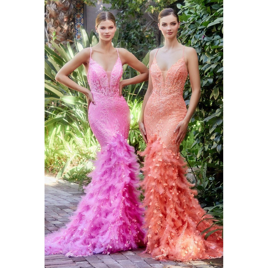 A1116 FEATHER MERMAID GOWN - SARAH FASHION