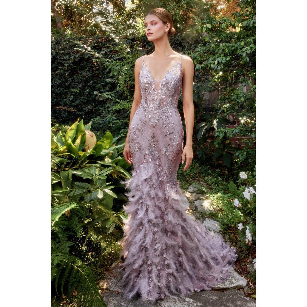 A1116 FEATHER MERMAID GOWN - SARAH FASHION