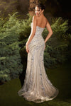 A1256 STRAPLESS CRYSTAL SILVER-NUDE GOWN - SARAH FASHION