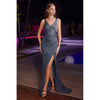 BD4003 GLITTER STRETCH SATIN FITTED GOWN - SARAH FASHION