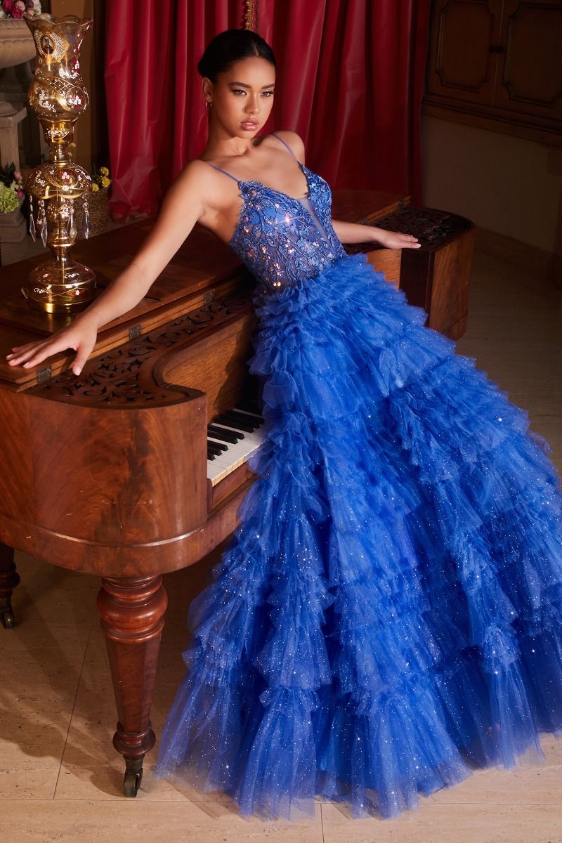 C152 RUFFLED LAYERED BALL GOWN - SARAH FASHION