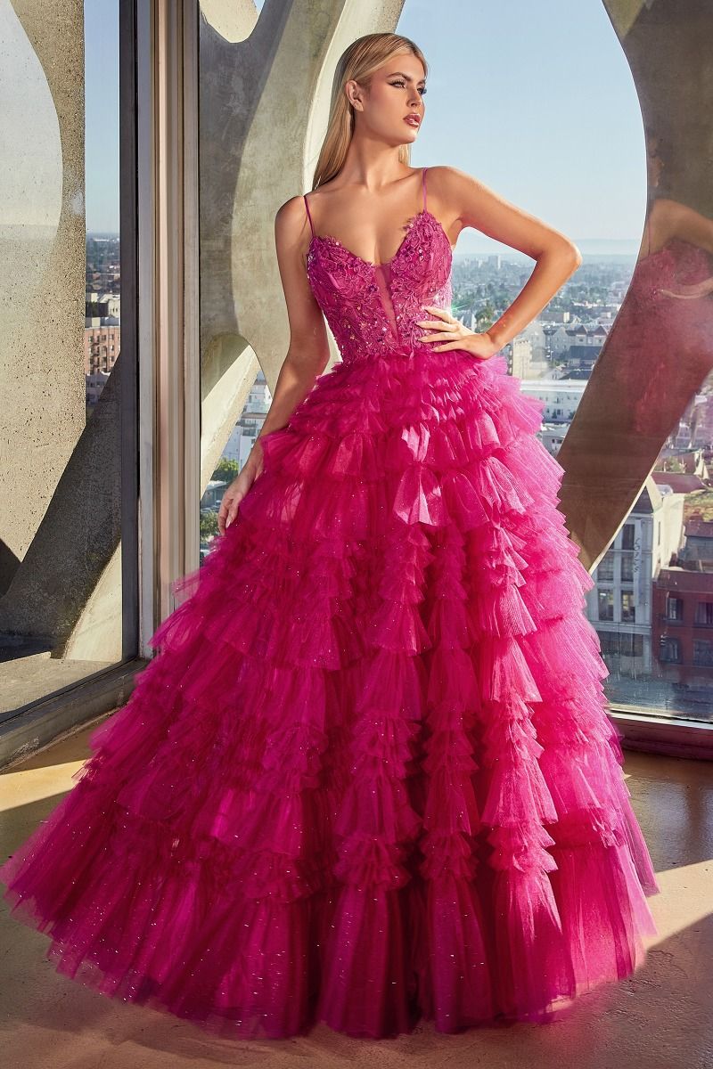 C152 RUFFLED LAYERED BALL GOWN - SARAH FASHION