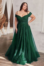 C154C LAYERED TULLE & LACE OFF THE SHOULDER BALL GOWN - SARAH FASHION