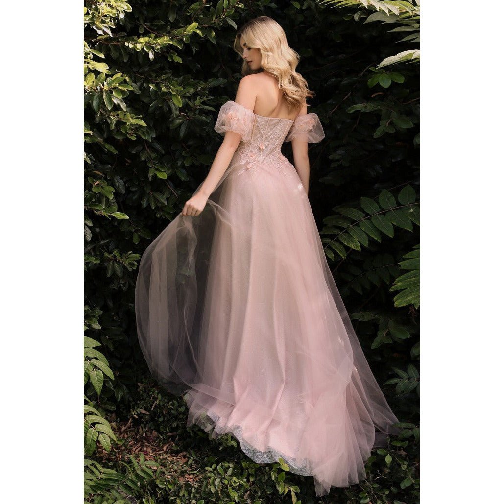 CB080 STRAPLESS FLORAL BALL GOWN - SARAH FASHION