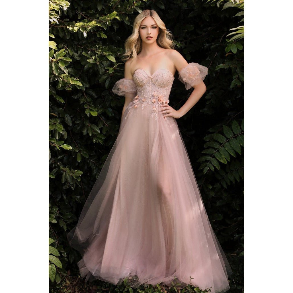 CB080 STRAPLESS FLORAL BALL GOWN - SARAH FASHION