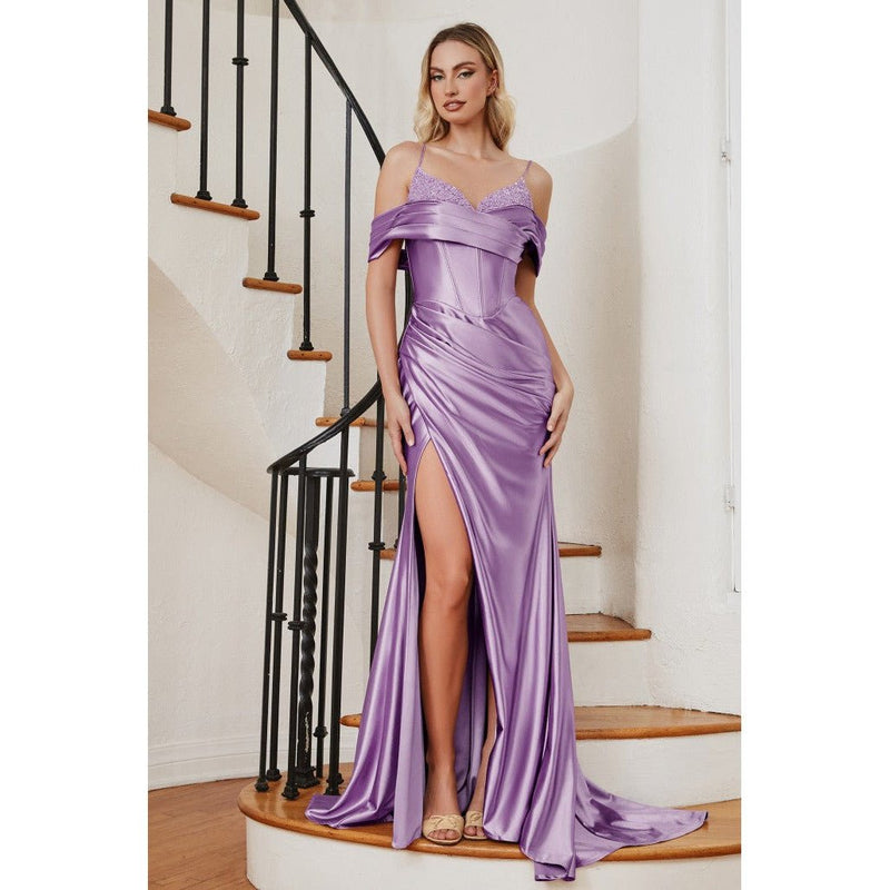 CC2197 FITTED SOFT SATIN BUSTIER GOWN - SARAH FASHION