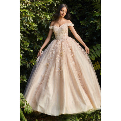 CD0185 OFF THE SHOULDER LAYERED TULLE BALL GOWN - SARAH FASHION