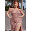 CD0207 SEQUIN & FEATHER OFF THE SHOULDER GOWN - SARAH FASHION