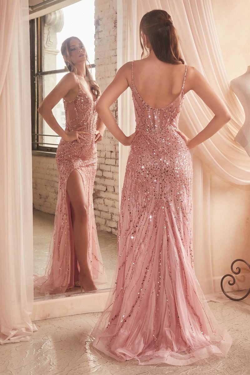 CD0220 SEQUIN FITTED GOWN - SARAH FASHION