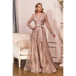 CD233 LONG SLEEVE EMBELLISHED BALL GOWN - SARAH FASHION