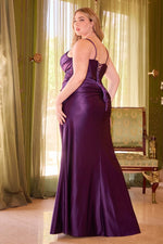 CD349C FITTED STRETCH SATIN GOWN - SARAH FASHION