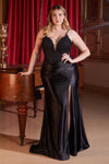 CD838C SATIN FITTED GOWN WITH LACE DETAILS - SARAH FASHION