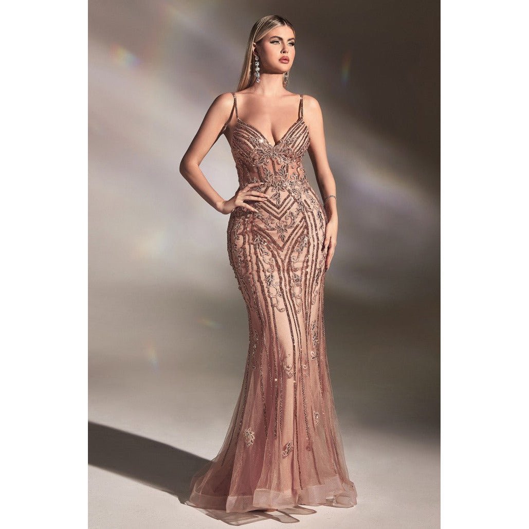 CD992 FITTED BEADED MERMIAD GOWN - SARAH FASHION