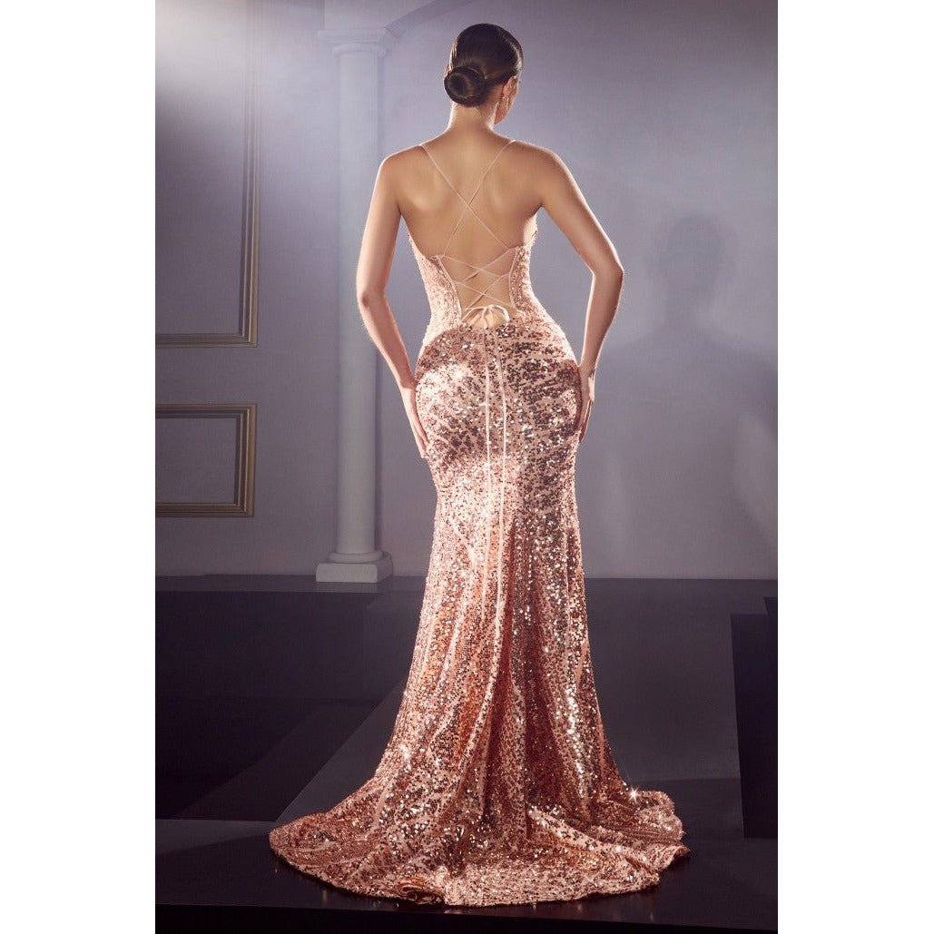 CDS421 FITTED SEQUIN GOWN - SARAH FASHION