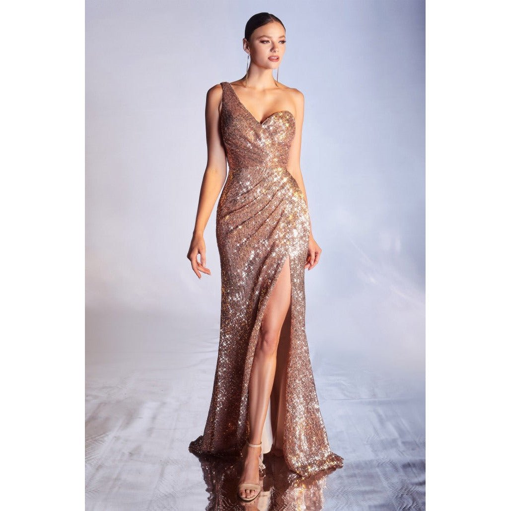 CH182 ONE SHOULDER SEQUIN GOWN - SARAH FASHION