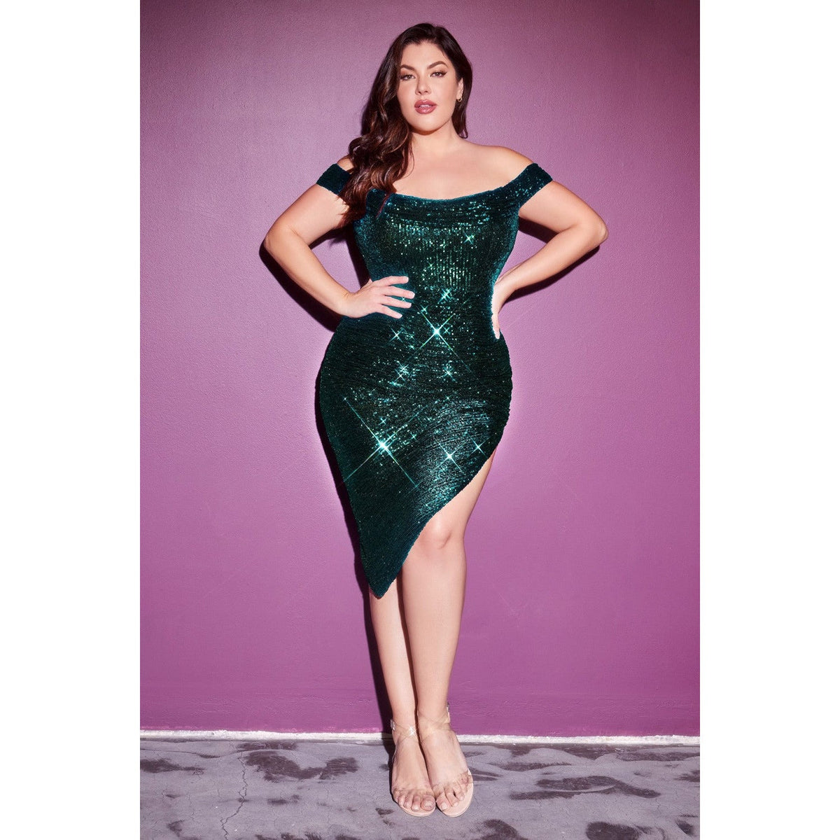 CH190C GATHERED SEQUIN CURVE COCKTAIL DRESS - SARAH FASHION