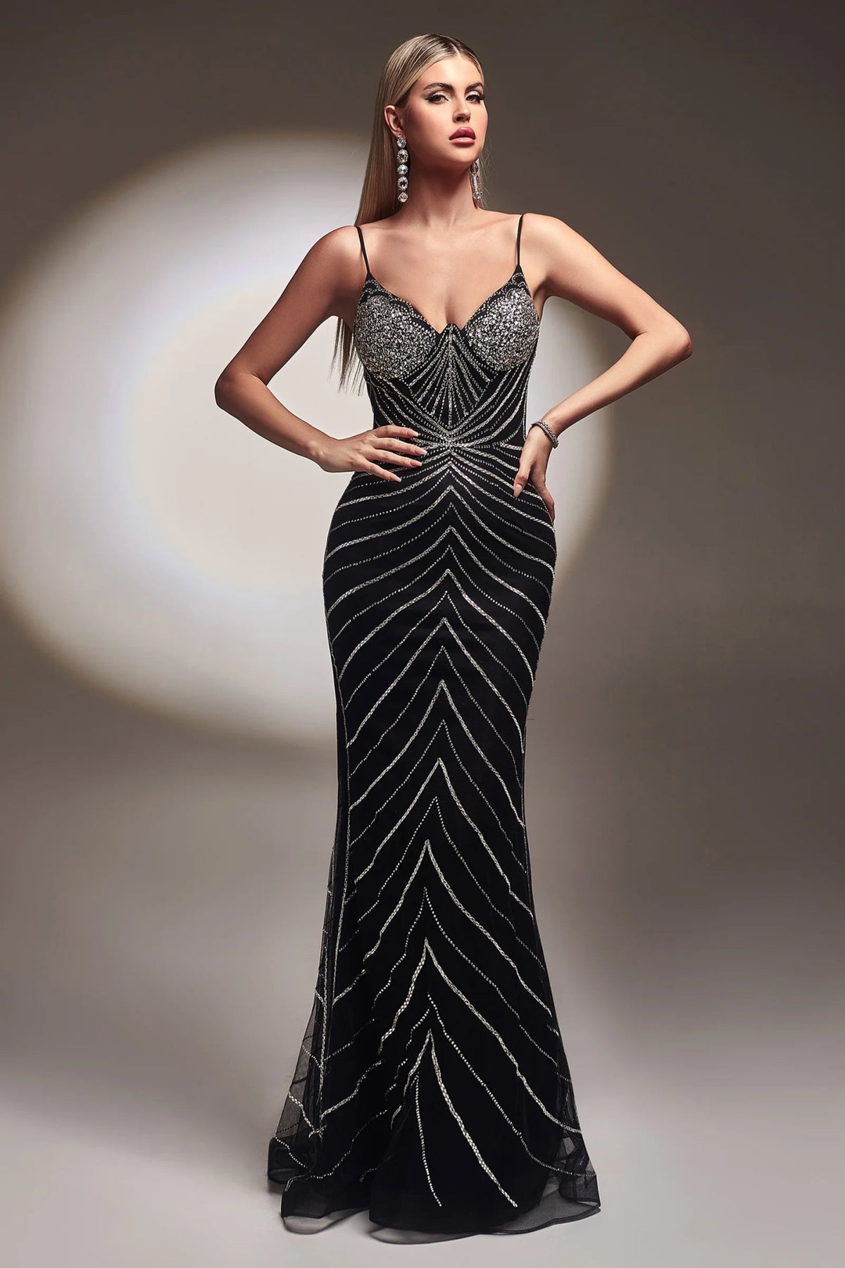 CR866 FITTED GLITTER PRINT GOWN - SARAH FASHION