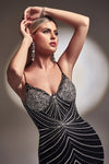 CR866 FITTED GLITTER PRINT GOWN - SARAH FASHION