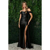E1043 - OFF SHOULDER PLEATED EVENING GOWN - SARAH FASHION