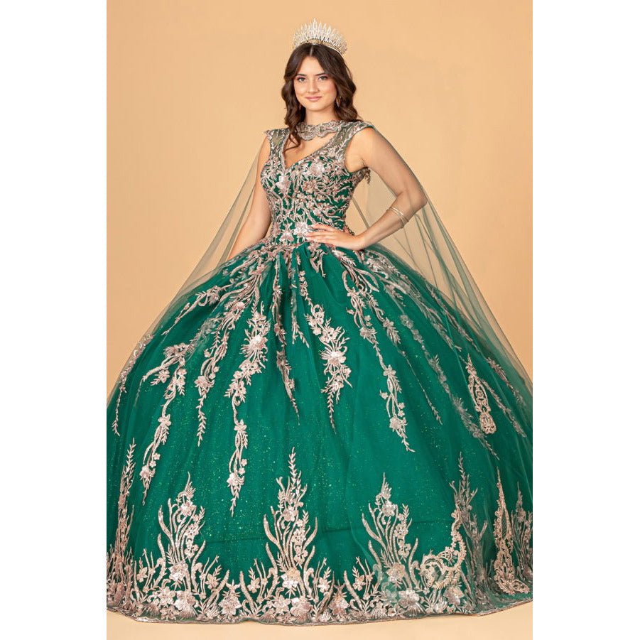 GL3076 Elizabeth K Sequin Glitter Embellished Quinceanera Dress w/ Corset Back Green / 2XL GL3076 Elizabeth K Sequin Glitter Embellished Quinceanera Dress w/ Corset Back Green / 2XL