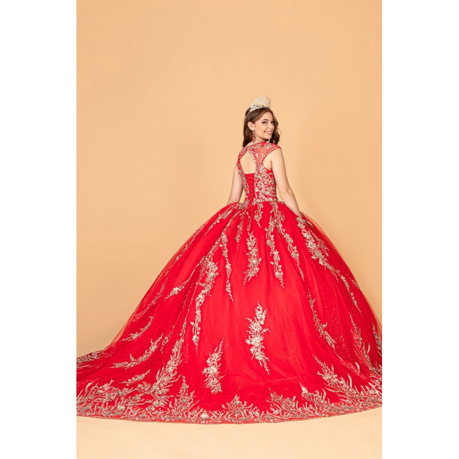 GL3076 Elizabeth K Sequin Glitter Embellished Quinceanera Dress w/ Corset Back Red / XL GL3076 Elizabeth K Sequin Glitter Embellished Quinceanera Dress w/ Corset Back Red / XL