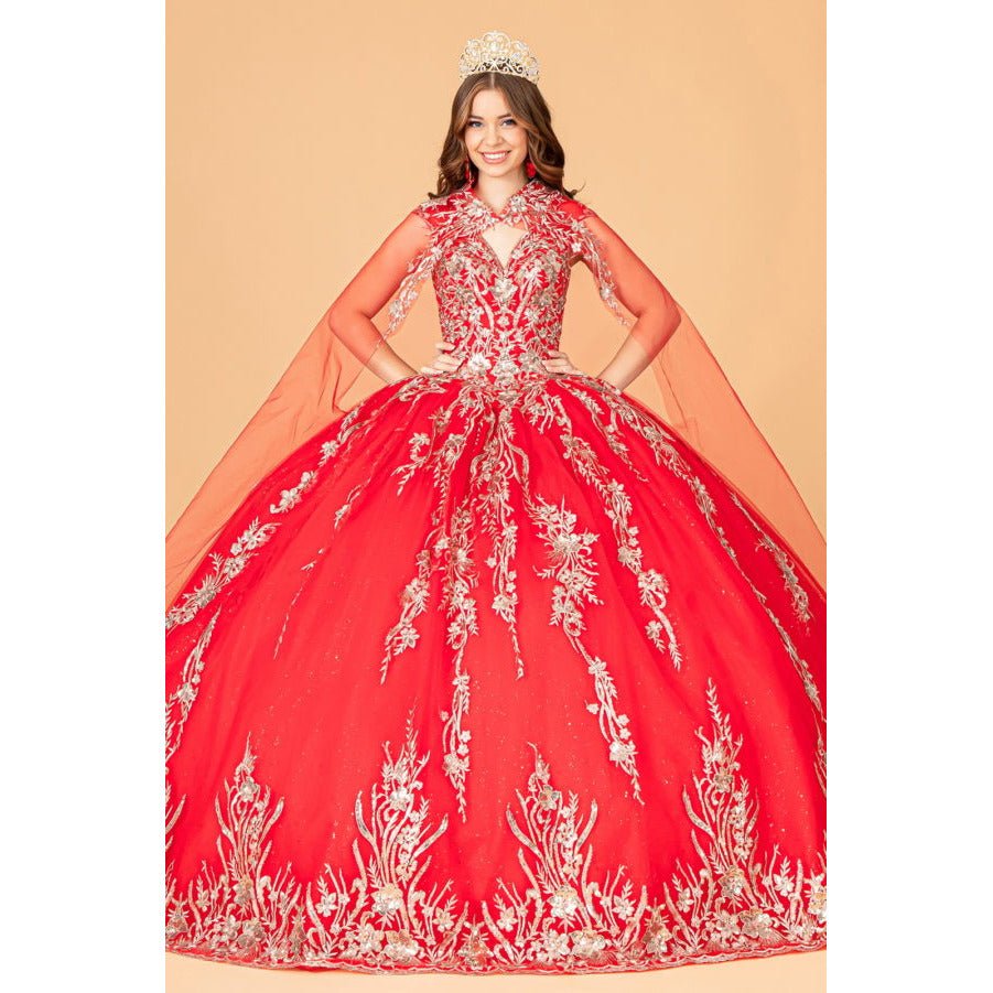 GL3076 Elizabeth K Sequin Glitter Embellished Quinceanera Dress w/ Corset Back Red / XL GL3076 Elizabeth K Sequin Glitter Embellished Quinceanera Dress w/ Corset Back Red / XL