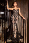 J810 FITTED FLORAL GLITTER PRINT CORSET GOWN - SARAH FASHION