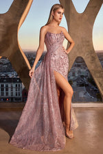 J872 STRAPLESS FITTED GLITTER EMBELLISHED GOWN - SARAH FASHION