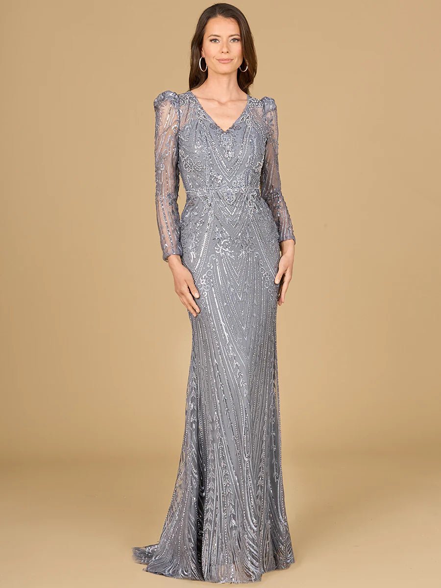 LARA 29156 - LONG SLEEVE SHEATH GOWN WITH JULIET SLEEVES - SARAH FASHION