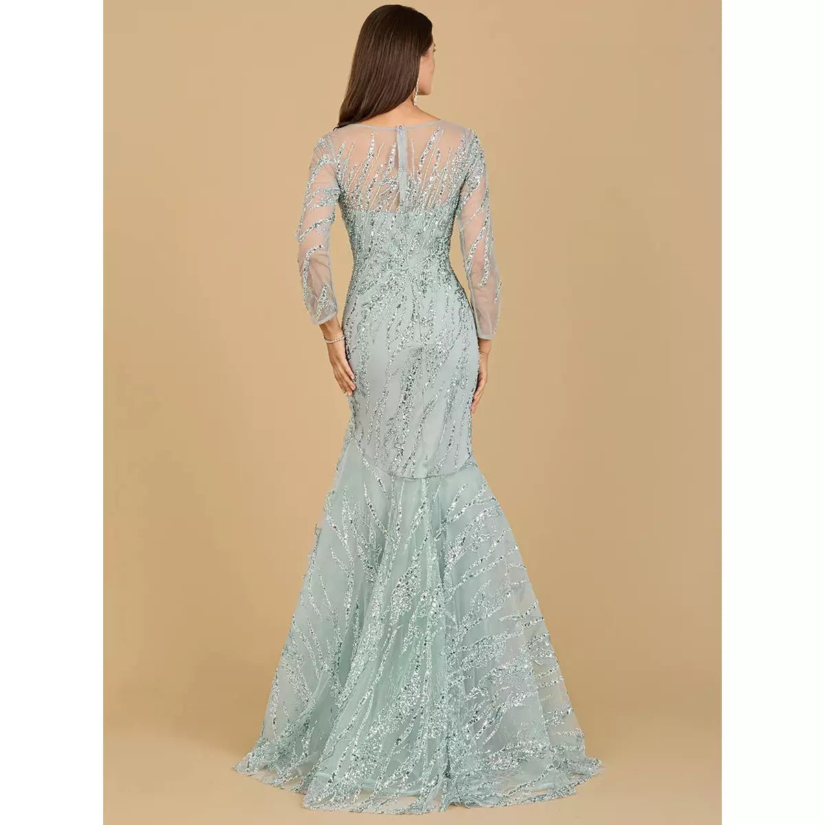 LARA 29199 - LONG SLEEVE MERMAID BEADED GOWN - SARAH FASHION