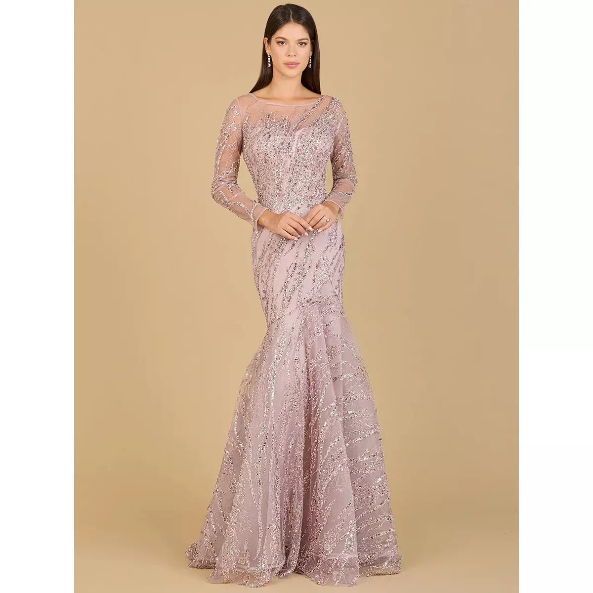 LARA 29199 - LONG SLEEVE MERMAID BEADED GOWN - SARAH FASHION